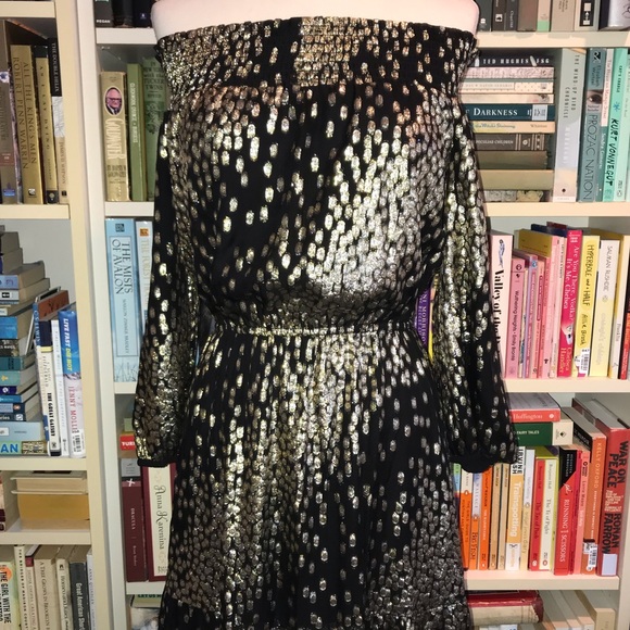 Shoshanna Midnight Collection Black Gold Off Shoulder Maxi Dress - Picture 5 of 11